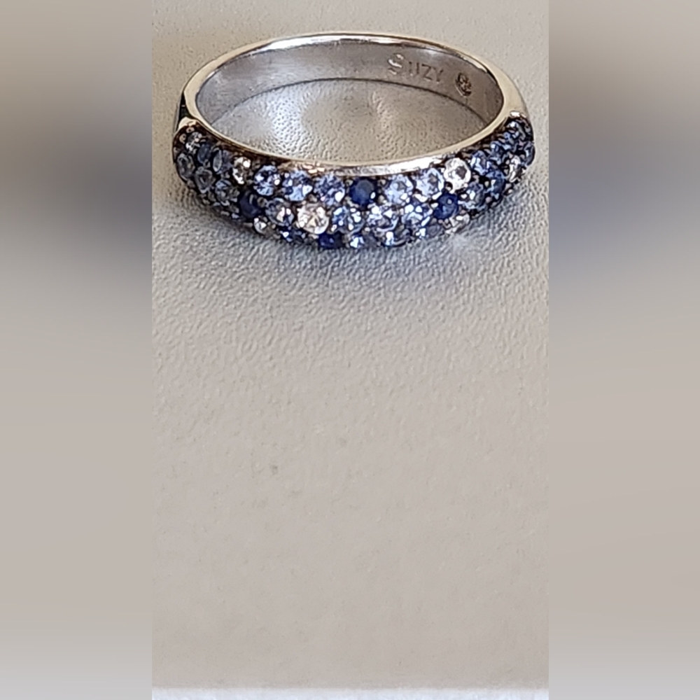 Suzy Levian Sterling Silver Sapphire & Diamond Accent Pave Band Ring - Picture 8 of 16